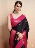 Black Pink Soft Cotton Silk Blush Noir Grace Saree For Women