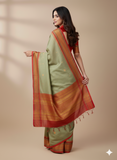 Olive Green Red Soft Cotton Silk Olive Ember Harmony Saree For Women