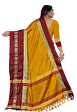 Mustard Yellow & Maroon Soft Cotton Silk Heritage Grandeur Saree For Women