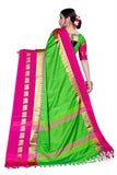 Neon Green and Hot Pink Soft Cotton Silk Electric Fusion Saree For Women