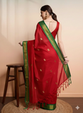 Red Green Soft Cotton Silk Crimson Meadow Glow Saree For Women
