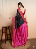 Black Pink Soft Cotton Silk Blush Noir Grace Saree For Women
