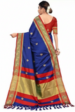 Navy Blue & Red Soft Cotton Silk Nautical Ruby Spark Saree For Women