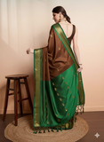 Brown Green Soft Cotton Silk Olive Meadow Essence Saree For Women