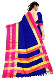 Navy Blue & Pink Soft Cotton Silk Marine Blush Bloom Saree For Women