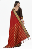 Red & Brown Soft Cotton Silk Ruby Garden Charm Saree For Women