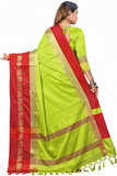 Lemon & Red Soft Cotton Silk Auspicious Gaja Motif Saree For Women