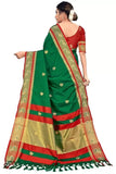 Green & Red Soft Cotton Silk Verdant Ruby Bloom Saree For Women