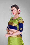 Lemon Green & Blue Soft Cotton Silk Citrus Ocean Harmony Saree For Women