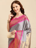 Grey Pink Soft Cotton Silk Rosy Smoke Whisper Saree For Women