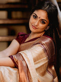 Cream & Brown Soft Cotton Silk Ivory Mocha Dream Saree For Women