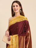 Maroon & Yellow Soft Cotton Silk Regal Charm Saree For Women