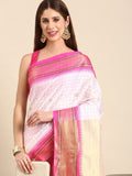 White & Pink Soft Cotton Silk Pearl Rose Grace Saree For Women