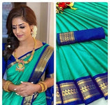 Cyan Blue Soft Cotton Silk Azure Mist Serenity Saree For Women