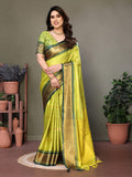 Bright Yellow & Green Soft Cotton Silk Sunlit Meadow Glow Saree For Women