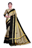 Chiku & Black Soft Cotton Silk Royal Procession Drape Saree For Women