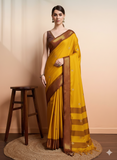 Yellow & Brown Soft Cotton Silk Amber Earth Allure Saree For Women