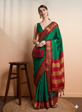 Green Red Soft Cotton Silk Verdant Ruby Whisper Saree For Women