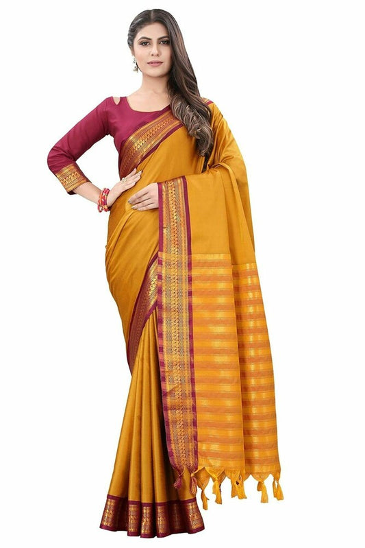 Gold Brown Soft Cotton Silk Honey Bronze Allure Saree For Women