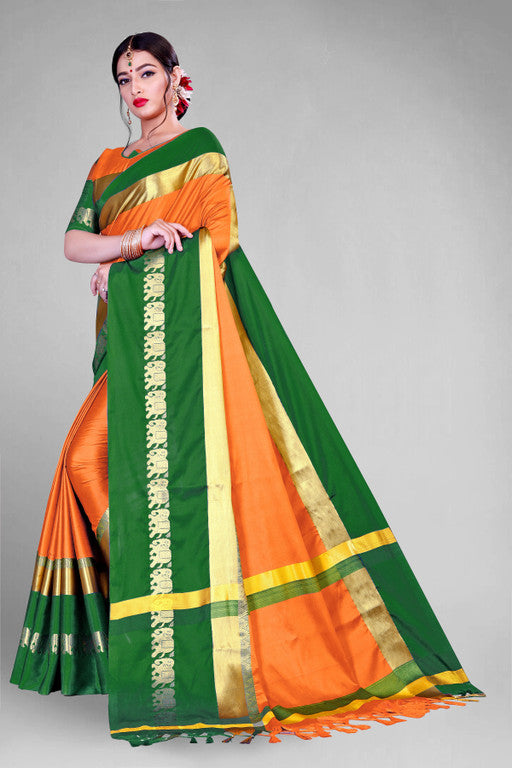 Mango Green Soft Cotton Silk Tropical Emerald Whisper Saree For Women