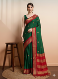Green Red Soft Cotton Silk Verdant Ruby Whisper Saree For Women