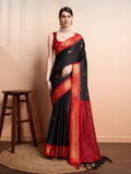 Black Red Soft Cotton Silk Midnight Crimson Saree For Women