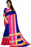 Navy Blue & Pink Soft Cotton Silk Marine Blush Bloom Saree For Women