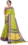 Lemon Green & Navy Blue Soft Cotton Silk Ocean Spark Saree For Women