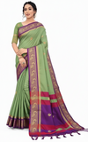 Sage Green & Purple Soft Cotton Silk Orchid Whisper Saree For Women