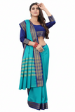 Cyan Blue Soft Cotton Silk Azure Mist Serenity Saree For Women