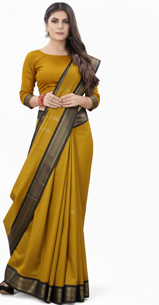 Gold Black Soft Cotton Silk Gilded Onyx Essence Saree For Women
