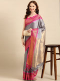 Grey Pink Soft Cotton Silk Rosy Smoke Whisper Saree For Women