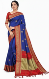 Navy Blue & Red Soft Cotton Silk Nautical Ruby Spark Saree For Women