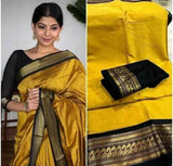 Gold Black Soft Cotton Silk Gilded Onyx Essence Saree For Women