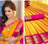 Mango Pink Soft Cotton Silk Peach Blossom Gleam Saree For Women