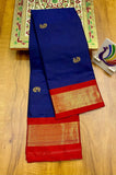 Navy Blue Red Soft Cotton Silk Nautical Ruby Charm Saree For Women