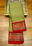 Olive Green Red Soft Cotton Silk Olive Ember Harmony Saree For Women