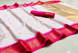 White & Pink Soft Cotton Silk Pearl Rose Grace Saree For Women