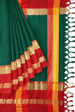 Green & Red Soft Cotton Silk Auspicious Harmony Saree For Women