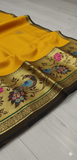 Gold Yellow Black Soft Cotton Silk Amber Night Fusion Saree For Women