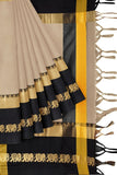 Chiku & Black Soft Cotton Silk Royal Procession Drape Saree For Women