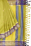 Lemon Green & Navy Blue Soft Cotton Silk Ocean Spark Saree For Women
