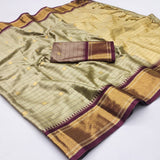 Beige & Maroon Soft Cotton Silk Royal Mirage Saree For Women
