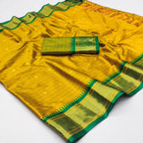 Gold Green Soft Cotton Silk Forest Whisper Saree For Women