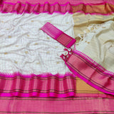 White & Pink Soft Cotton Silk Pearl Rose Grace Saree For Women