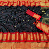 Black And Red Soft Cotton Silk Crimson Shadow Aura Saree For Women