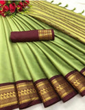 Sage Green Brown Soft Cotton Silk Mocha Mist Saree For Women