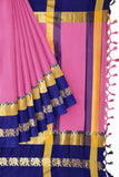 Baby Pink & Sky Blue Soft Cotton Silk Cotton Delight Saree For Women