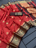 Red Black Soft Cotton Silk Crimson Shadow Charm Saree For Women