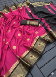 Pink & Black Soft Cotton Silk Blush Shadow Dream Saree For Women